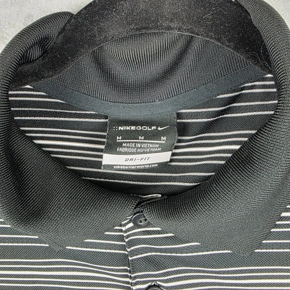 Nike‎ Men's Golf Tour Polo Dri-Fit Performance Black & White Striped Size Medium